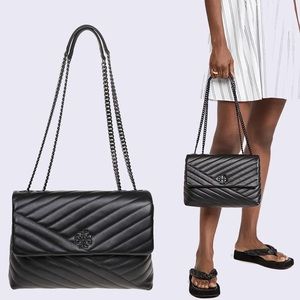 Tory Burch Kira Chevron Convertible Shoulder Bag—Matte Black (Pre-Owned)